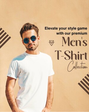 A man wearing a white t-shirt promoting a men's t-shirt collection.