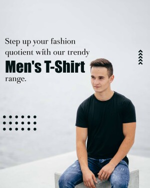 A young man wearing a black t-shirt, promoting a men's t-shirt range.