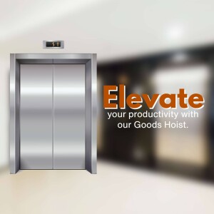 Image of a stainless steel elevator with the word 'Elevate' and promotional text.