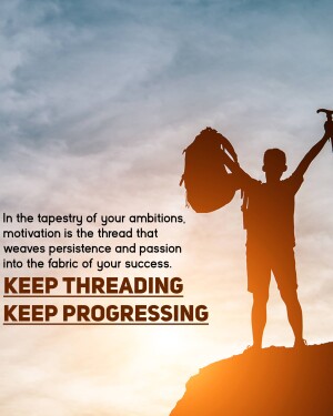 Silhouette of a hiker celebrating on a mountaintop with motivational text.