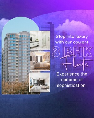 Advertisement for luxury 3 BHK flats with images of interiors and exterior