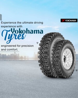 Yokohama Tyre advertisement featuring a rugged off-road tyre