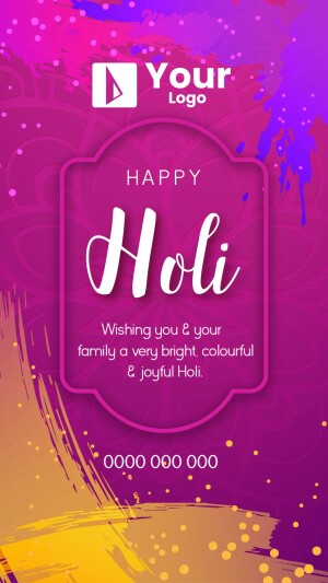 Colorful Happy Holi greeting with logo space