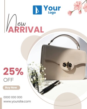 Promotional image for a new handbag arrival with a 25% discount.