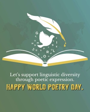 Image depicting an open book with a feather and a dove, promoting linguistic diversity and celebrating World Poetry Day.