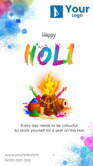 Holi festival image with bonfire and colors