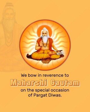 Image of Maharshi Gautam in a meditative pose with a sun halo and text commemorating Paragat Diwas.