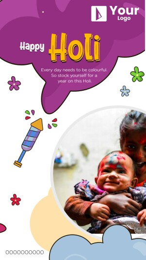 Holi festival greeting with a child covered in colors