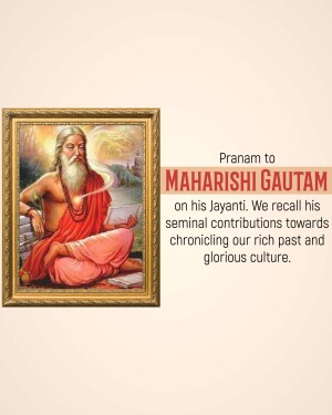Portrait of Maharishi Gautam with text commemorating his Jayanti
