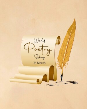 World Poetry Day graphic with a scroll and feather