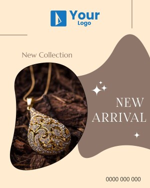 Promotional image for a new jewelry collection featuring a gold pendant necklace.