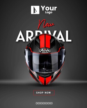 A promotional image featuring a new Airoh helmet with a 'New Arrival' announcement.
