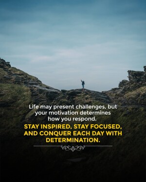 Person standing on a mountain peak with motivational quote