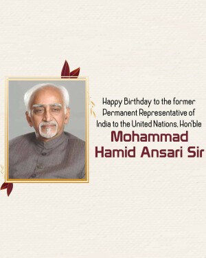 Portrait of Hamid Ansari with birthday greeting