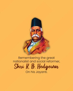 Portrait of Shri K. B. Hedgewar with text commemorating his Jayanti