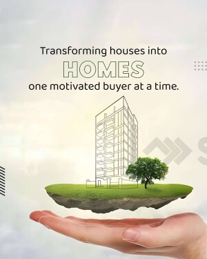 Image depicting a hand holding a floating island with a building and tree, representing home transformation.