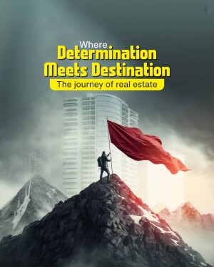Person standing on a mountain peak with a red flag, overlooking a city skyline.