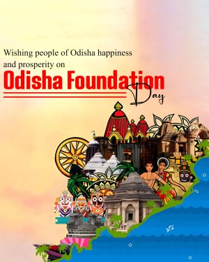 Odisha Foundation Day illustration with Jagannath Temple and cultural elements