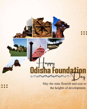 Odisha Foundation Day celebration with state map and landmarks