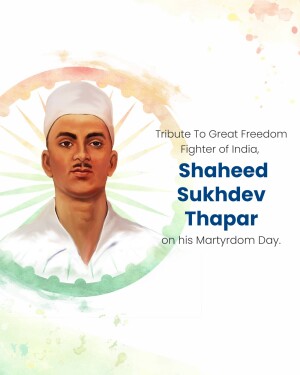 Portrait of Shaheed Sukhdev Thapar with the Indian flag in the background