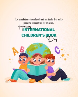 Illustration of children reading books around a globe, celebrating International Children's Book Day.