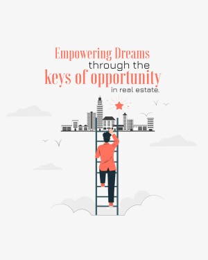 Illustration of a person climbing a ladder towards a city skyline, representing opportunity in real estate.