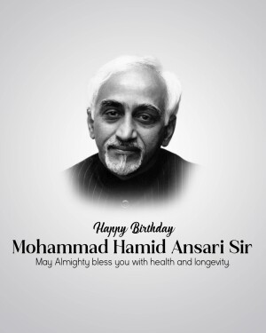 Portrait of Mohammad Hamid Ansari with birthday wishes