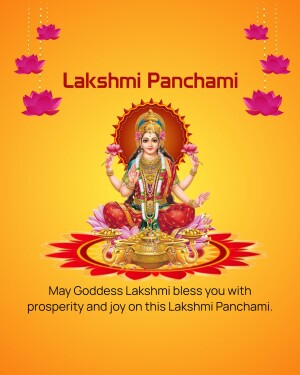 Lakshmi Panchami image with Goddess Lakshmi and pink lotus flowers