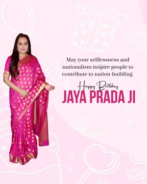 Jaya Prada in a pink saree with a birthday message