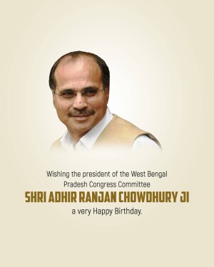 Portrait of Adhir Ranjan Chowdhury with birthday wishes