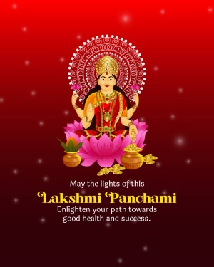Illustration of Goddess Lakshmi on a lotus flower with festive decorations