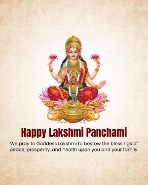 Image of Goddess Lakshmi with text 'Happy Lakshmi Panchami'