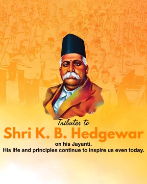 Portrait of Shri K. B. Hedgewar with a crowd in the background