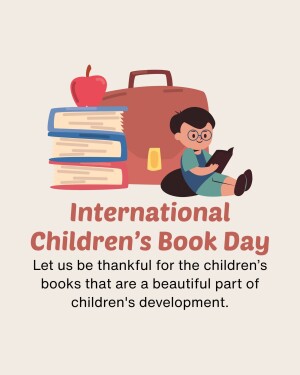 Illustration of a boy reading with books and an apple, celebrating International Children's Book Day.