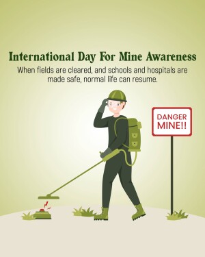 Illustration of a mine clearance worker with a danger mine sign.