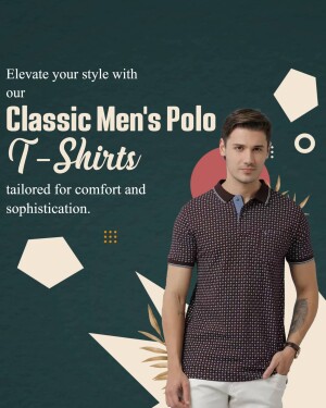 Man wearing a patterned polo t-shirt, promoting classic men's fashion.