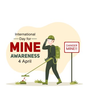 Illustration of a deminer with the text 'International Day for Mine Awareness 4 April'