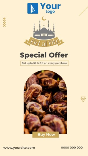 Eid al-Fitr promotion with dates and a special offer.
