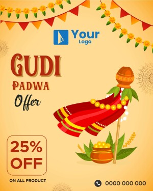 Gudi Padwa festival offer advertisement with Gudi and discount