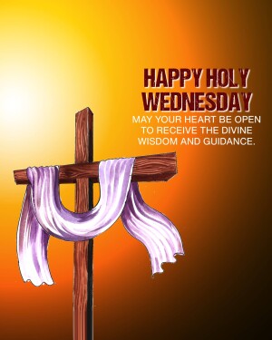 Image depicting a wooden cross with cloth draped over it, with the text 'Happy Holy Wednesday'
