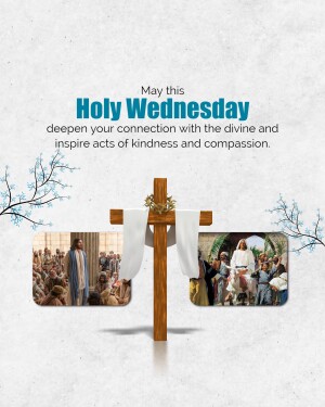 Image depicting a wooden cross with scenes from Holy Week, wishing a meaningful Holy Wednesday.