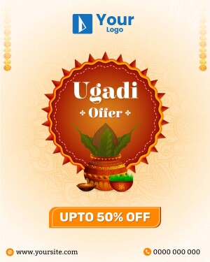 Ugadi Offer banner with traditional elements and discount