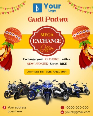 Gudi Padwa offer for bike exchange with a collection of bikes displayed.