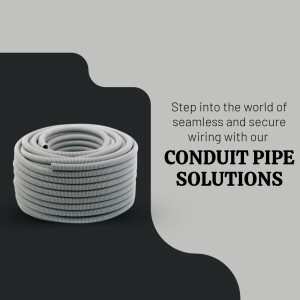 Gray conduit pipe coil with text promoting wiring solutions
