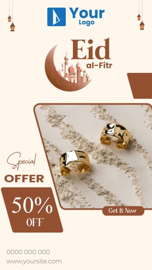 Eid al-Fitr promotion featuring gold jewelry and a crescent moon.