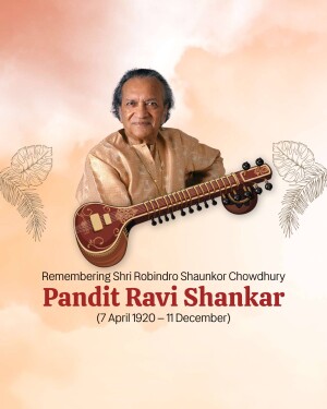 Portrait of Pandit Ravi Shankar with his sitar