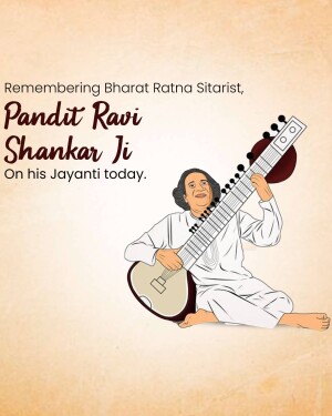 Illustration of Pandit Ravi Shankar playing the sitar
