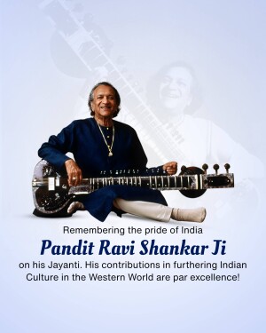 Portrait of Pandit Ravi Shankar with his sitar