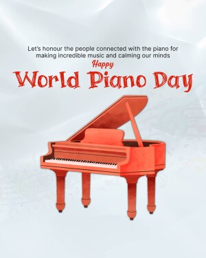 Red piano with text celebrating World Piano Day