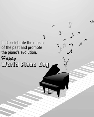 Image celebrating World Piano Day with a piano and musical notes.